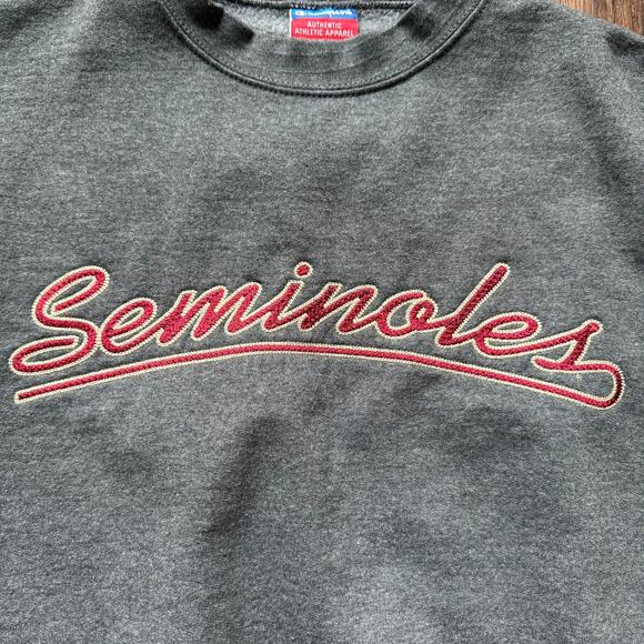 Champion Seminoles Gray Crewneck Sweatshirt Size L Embroidered Logo - Picture 2 of 7